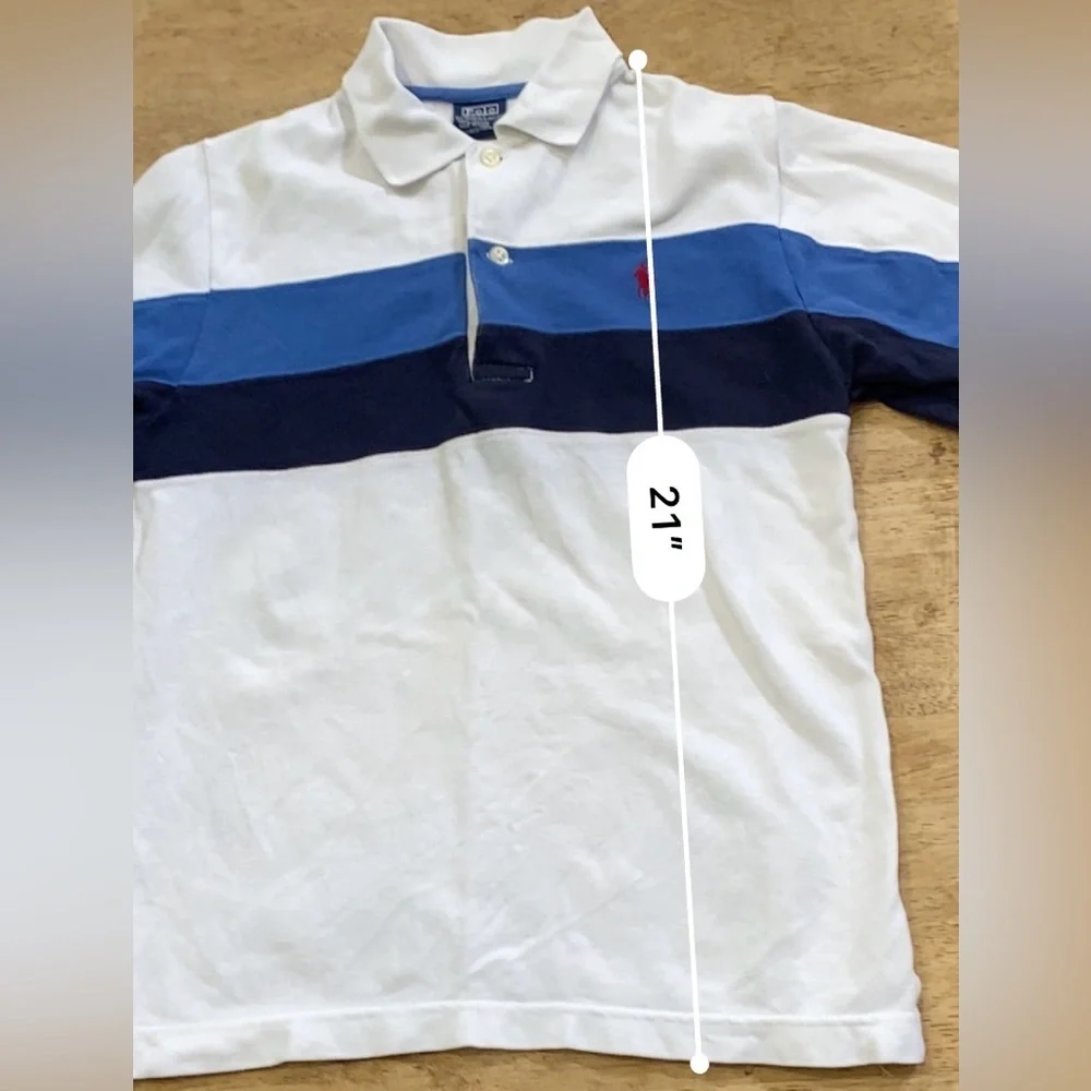 Vintage Polo by RL Boy’s Small Blue/White‎ Stripe Pique Knit Short Sleeve Polo